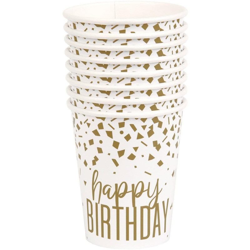 Gold Confetti Birthday Cups, 9 oz., 8 Count