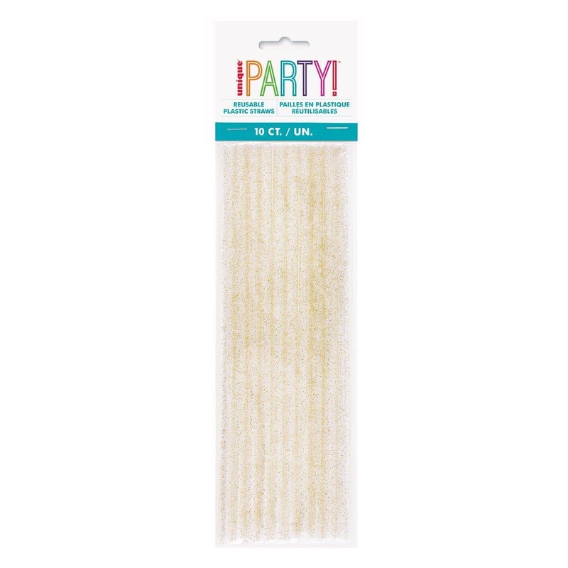 Gold Confetti Birthday Plastic Straws, 10 Count