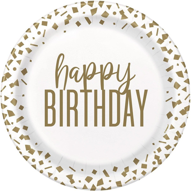 Gold Confetti Birthday Plates, 9 inches, 8 Count