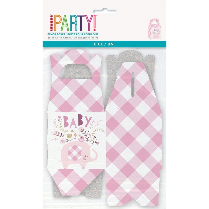 Pink Floral Elephant Favor Boxes, 8 Count