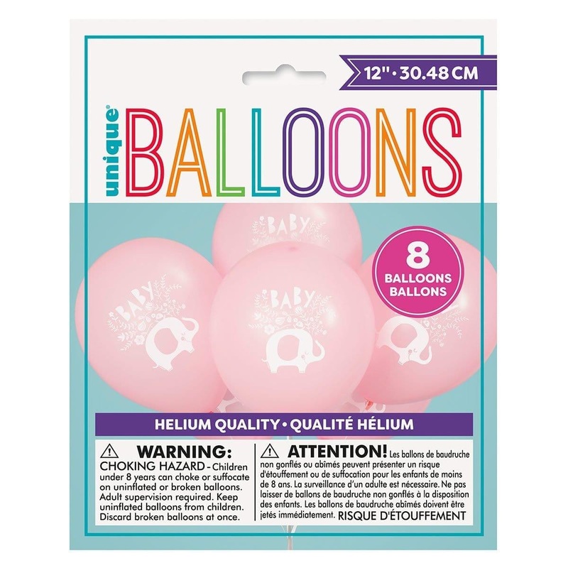 Pink Floral Elephant Latex Balloons, 8 Count