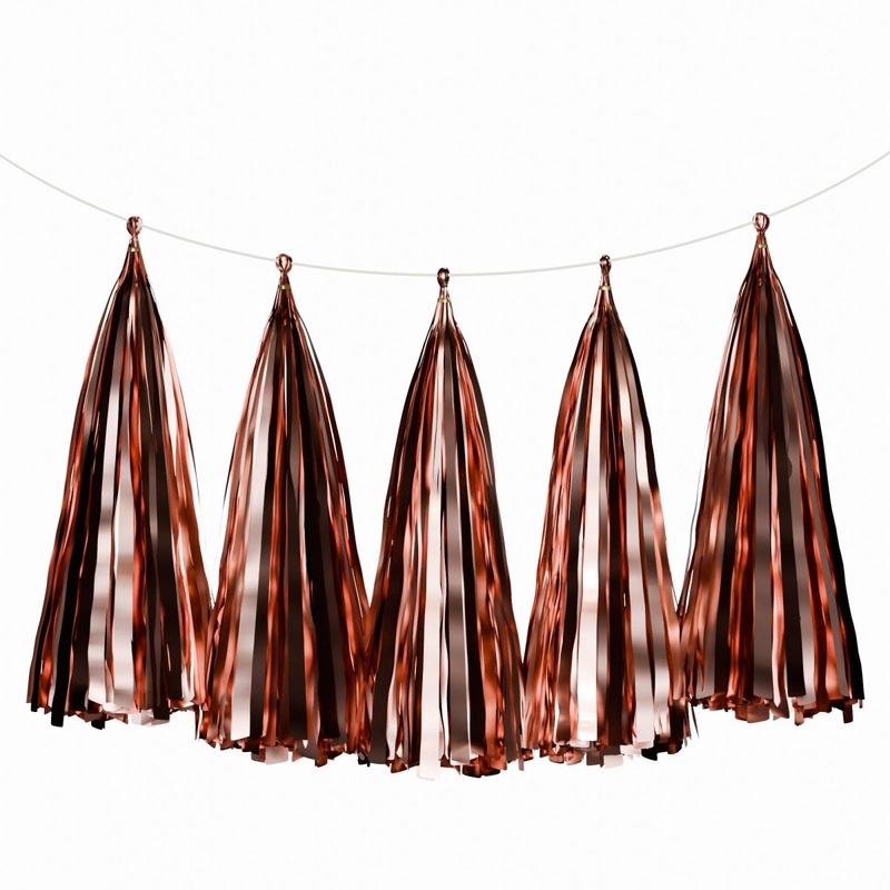 Metallic Rosegold Tassel Garland, 5 Count