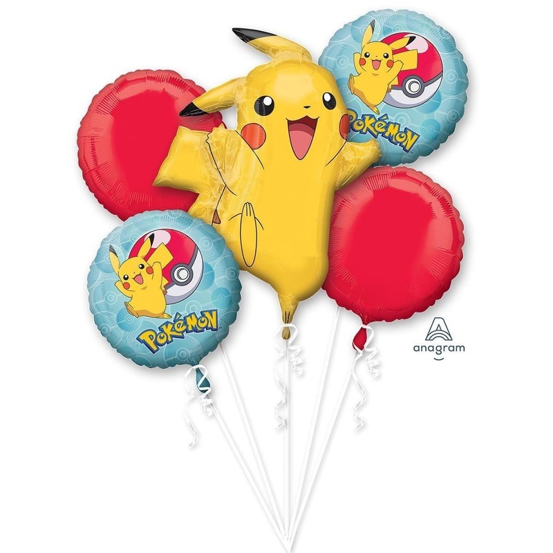 Pokmon Pok Ball and Pikachu Foil Balloon Bouquet, Helium Inflation not Included, 5 Count