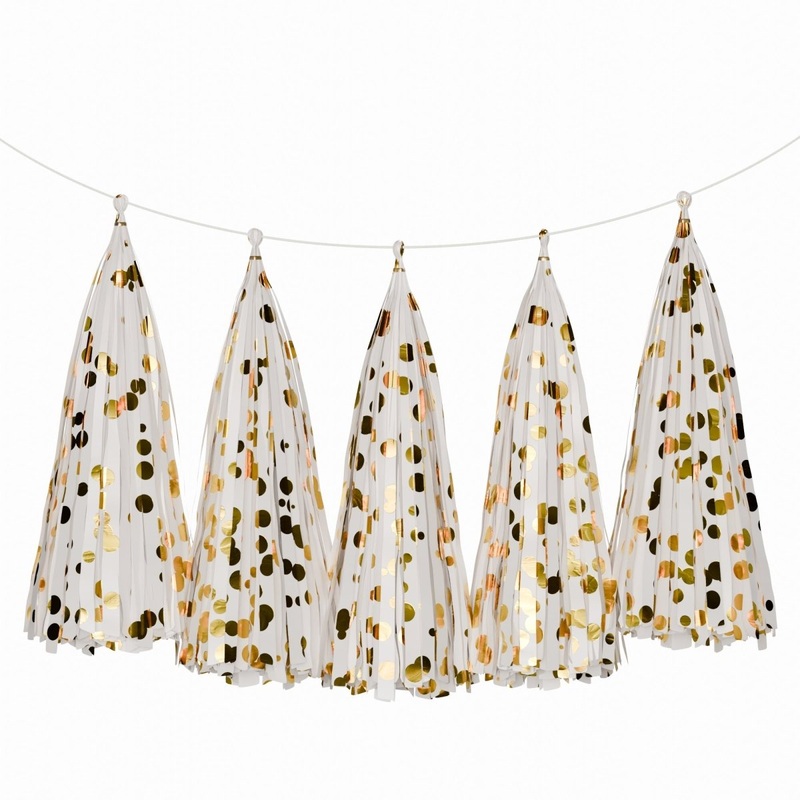 White & Gold Dots Tassel Garland, 5 Count