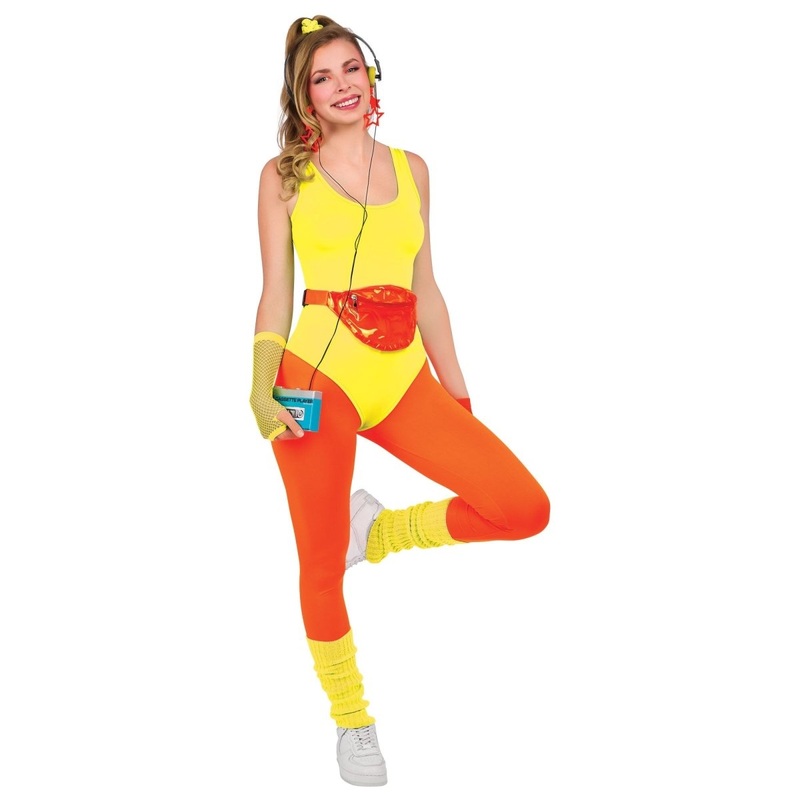 Aerobics Queen Costume for Adults, Orange Leggings S