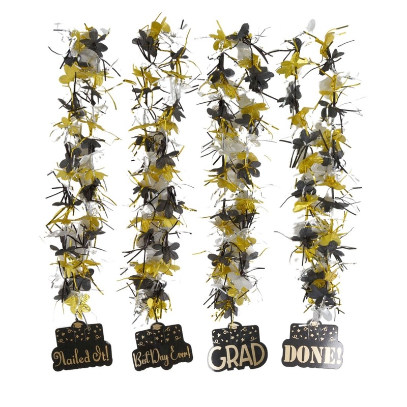 Tinsel Grad Lei, Black and Gold, Assortment, 1 Count