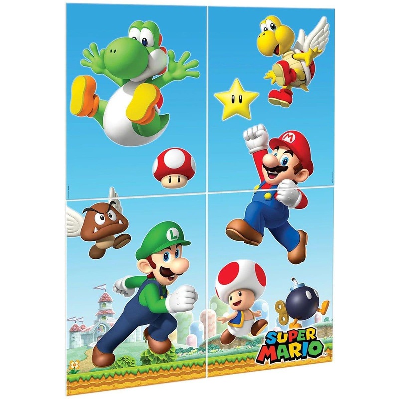 Super Mario Bros Birthday Party Paper Scene Setters Wall Decorating Kit, 59 in x 65 in, 4 pc