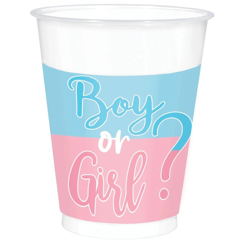Gender Reveal Party: Plastic cups 9 Oz, 25 Count