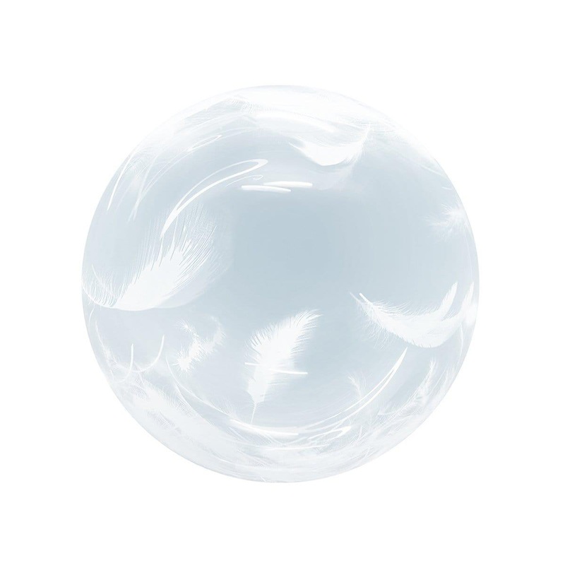 Bubble Balloon, White Feathers, 18 Inches