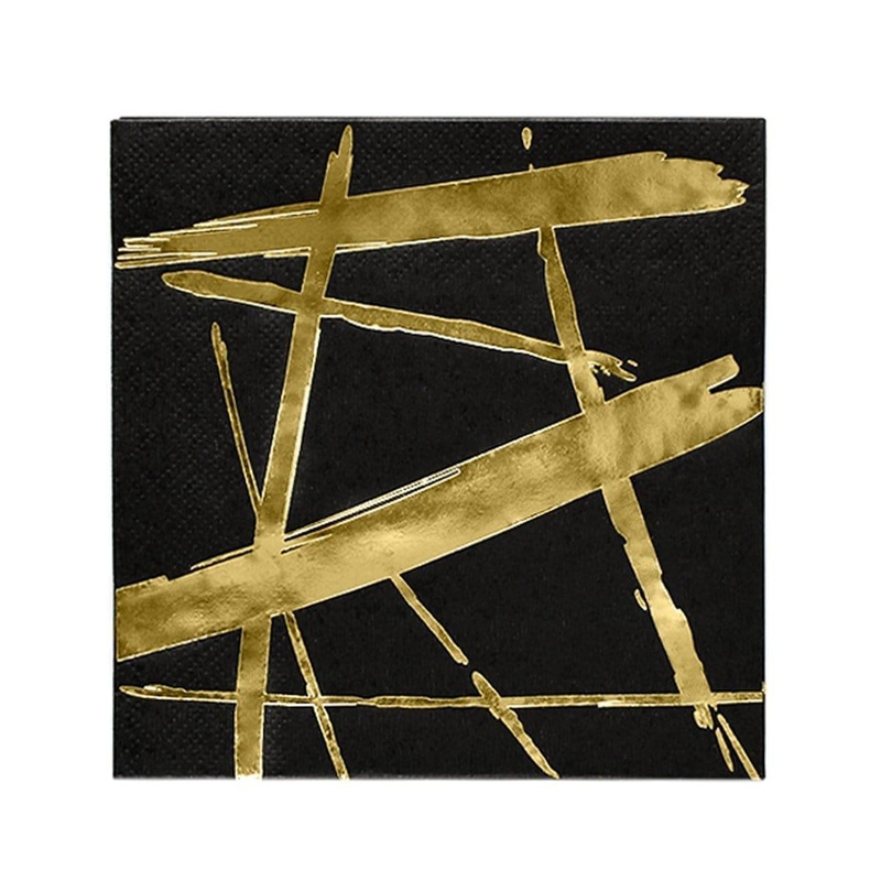 Beverage Napkins, Black and Gold, 16 Count