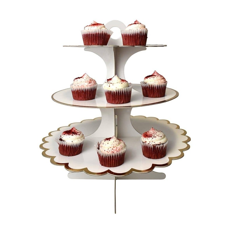 Cupcake Stand 3 Tiers - White & Gold