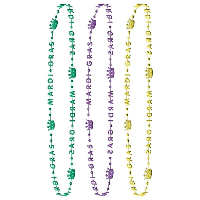 Mardi Gras, Crown Bead Necklace, 6 count
