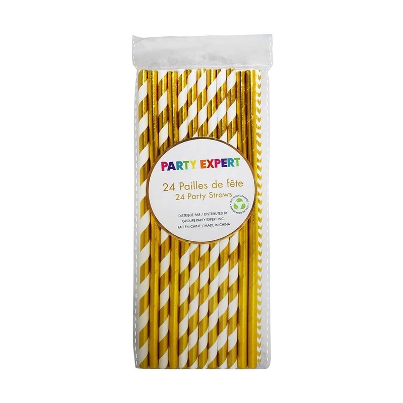 Paper Straws - Gold And White -24/Pk