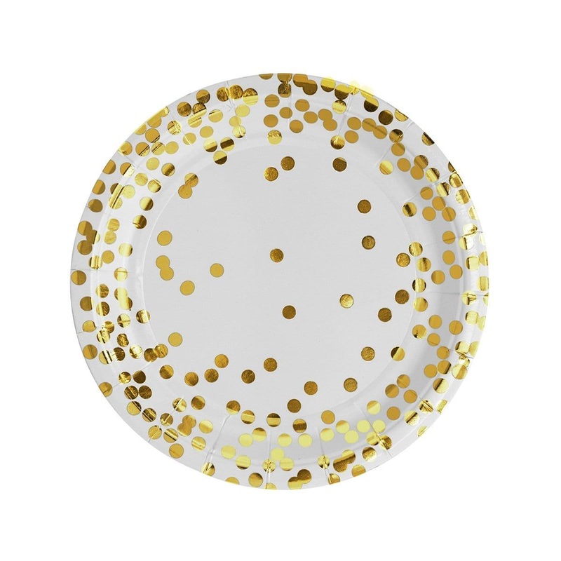 Plates 9''-  Gold Confetti - 8/Pk