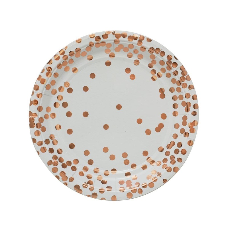 Plates 9'' - Rose Gold Confetti - 8/Pk | Party Expert