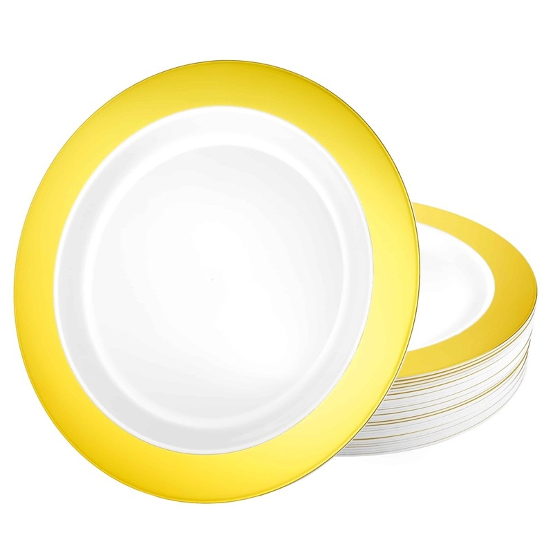 Round Plates 10In., White & Gold, 10 Count
