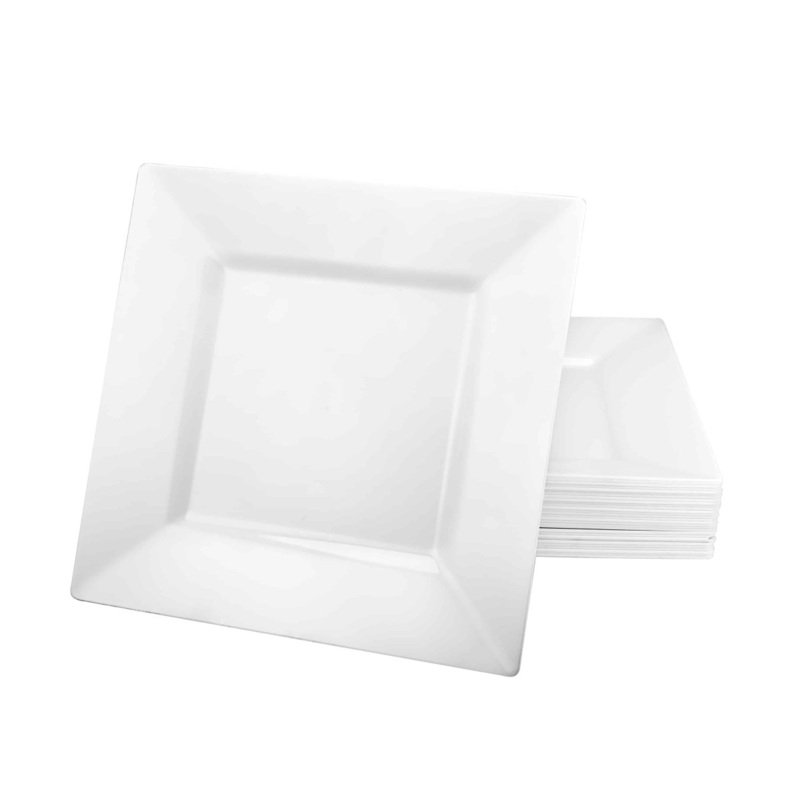 Square Plates 8In., White, 10 Count
