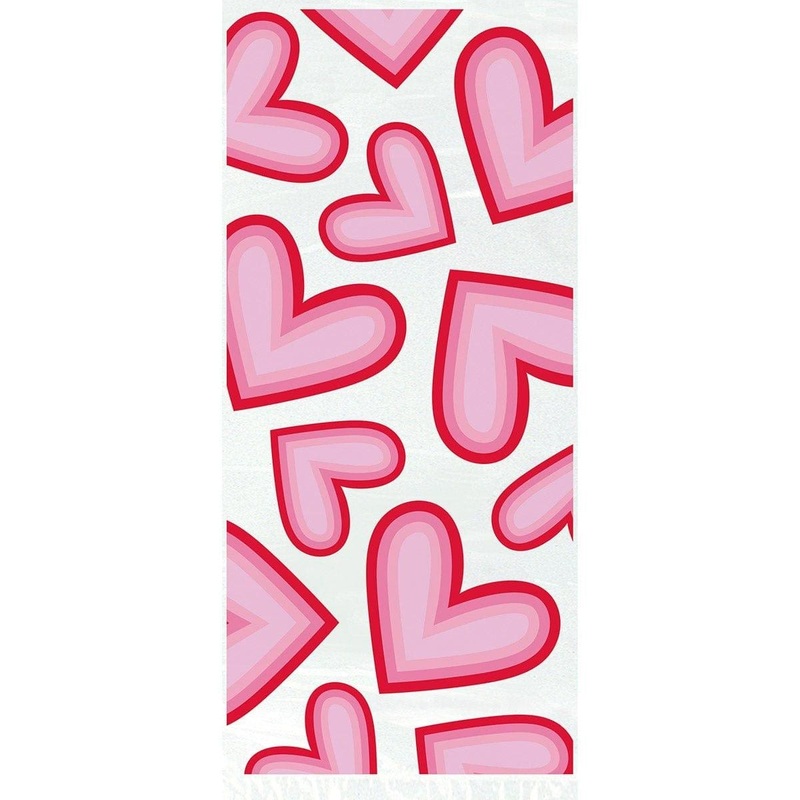Valentine Day Cello Bags with Pink Hearts, 20 Count