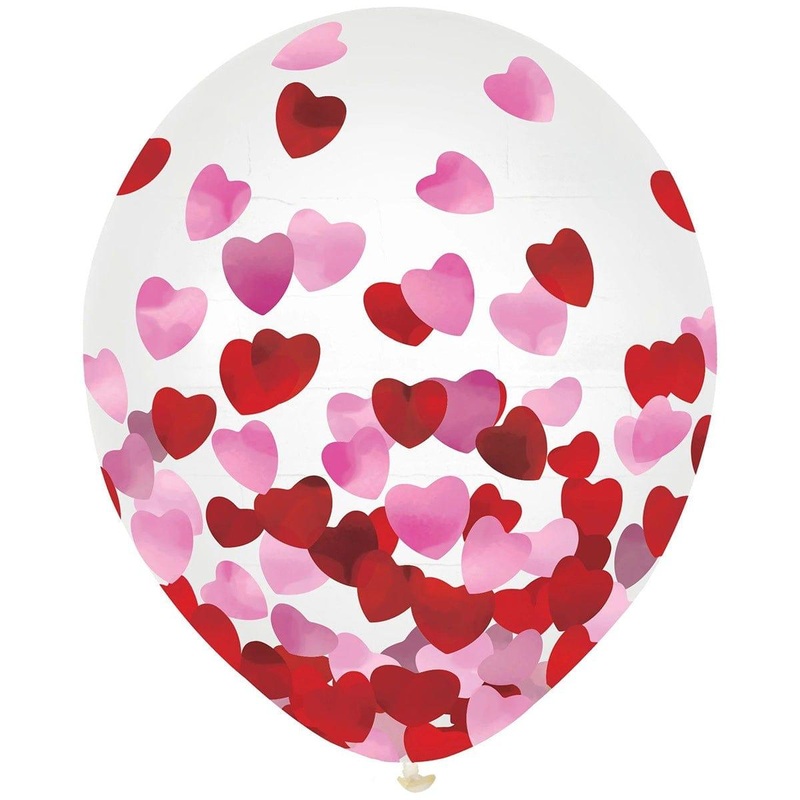 Valentine's Day Latex Balloon with Confetti, 12 inches, 6 Count