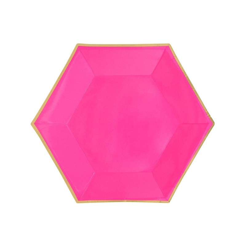 Hexagon Hot Pink Plates, 9 Inches, 8 Count