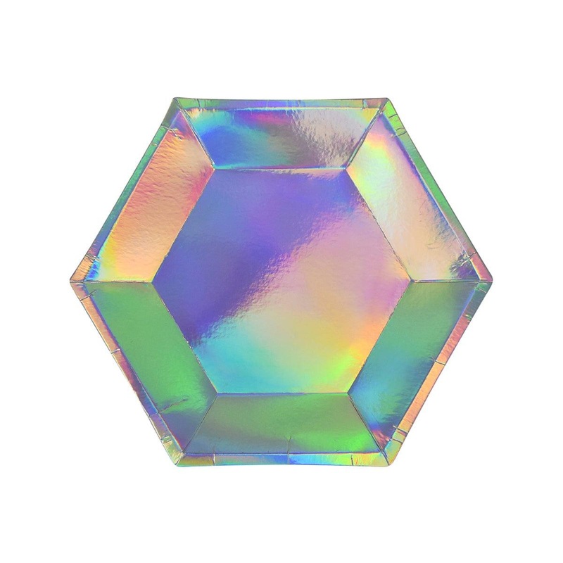 Hexagon Iridescent Plates, 7 Inches, 8 Count