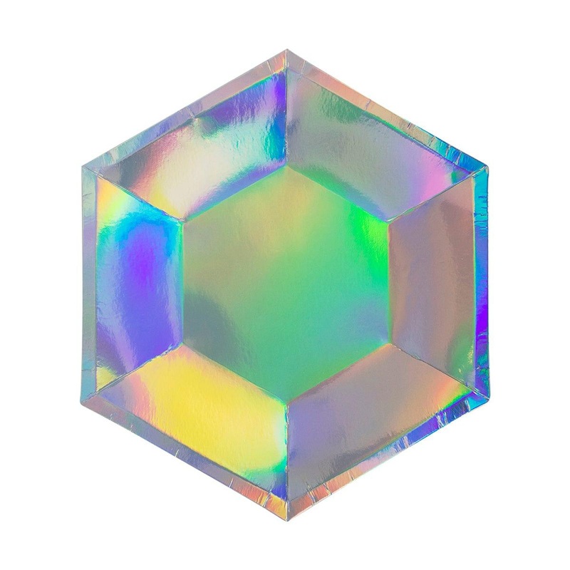 Hexagon Iridescent Plates, 9 Inches, 8 Count