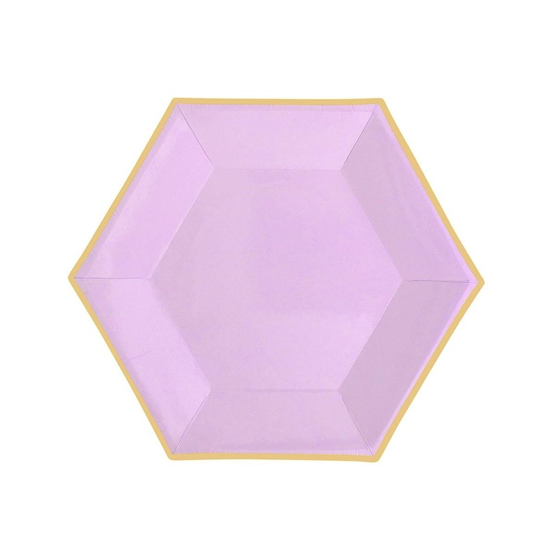 Hexagon lavender Plates, 7 Inches, 8 Count