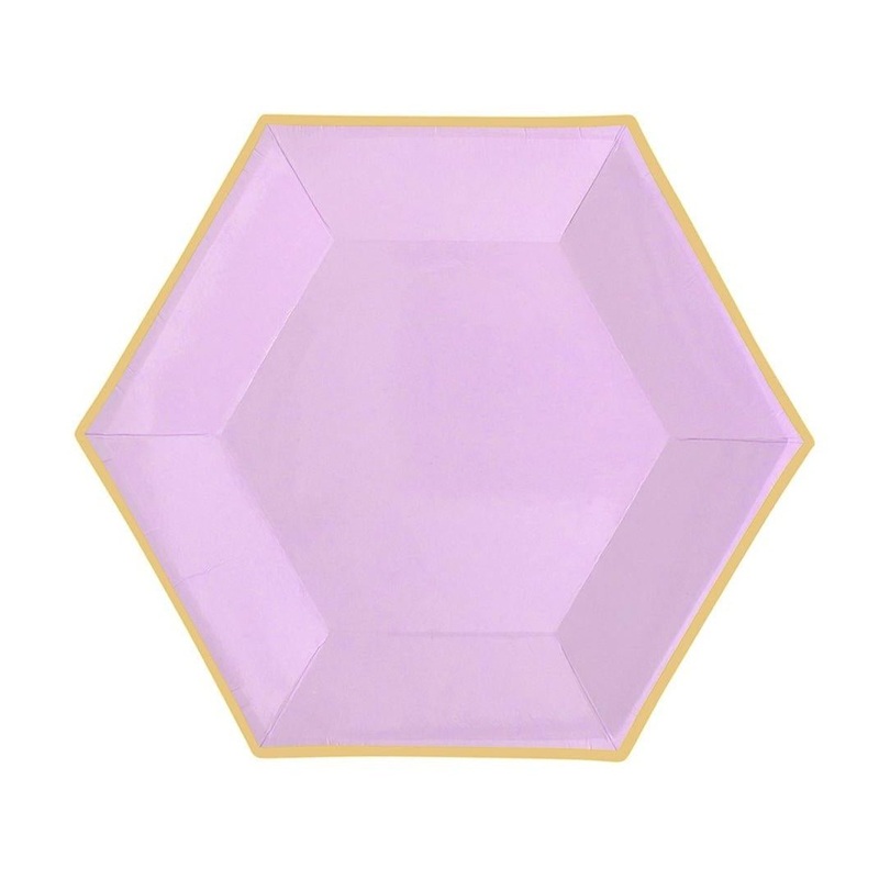 Hexagon Lavender Plates, 9 Inches, 8 Count