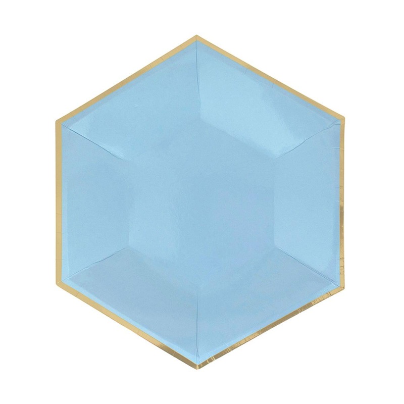 Hexagon Light Blue Plates, 9 Inches, 8 Count