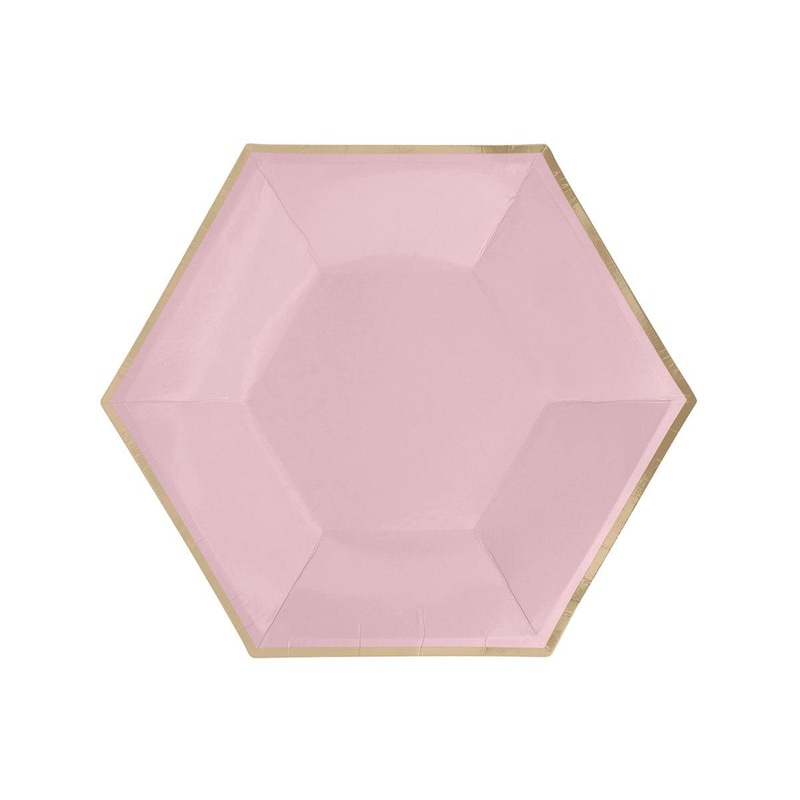 Hexagon Light Pink Plates, 7 Inches, 8 Count
