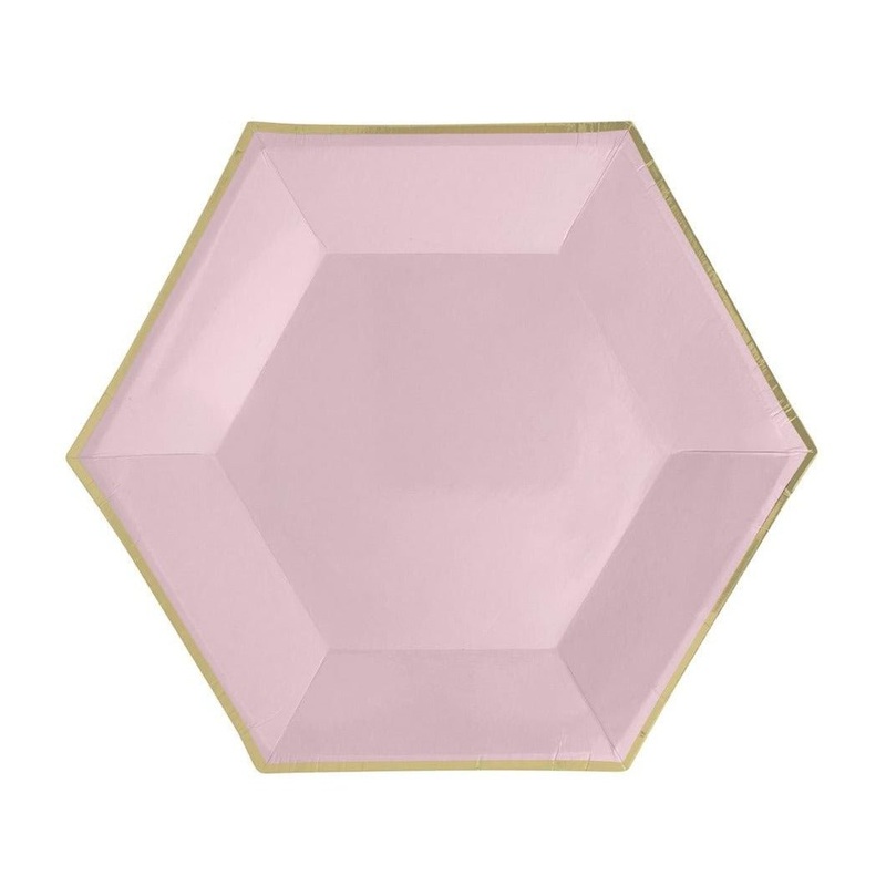 Hexagon Light Pink Plates, 9 Inches, 8 Count