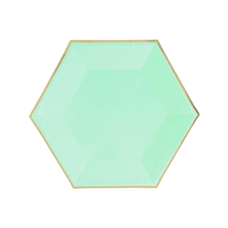 Hexagon Mint Green Plates, 7 Inches, 8 Count