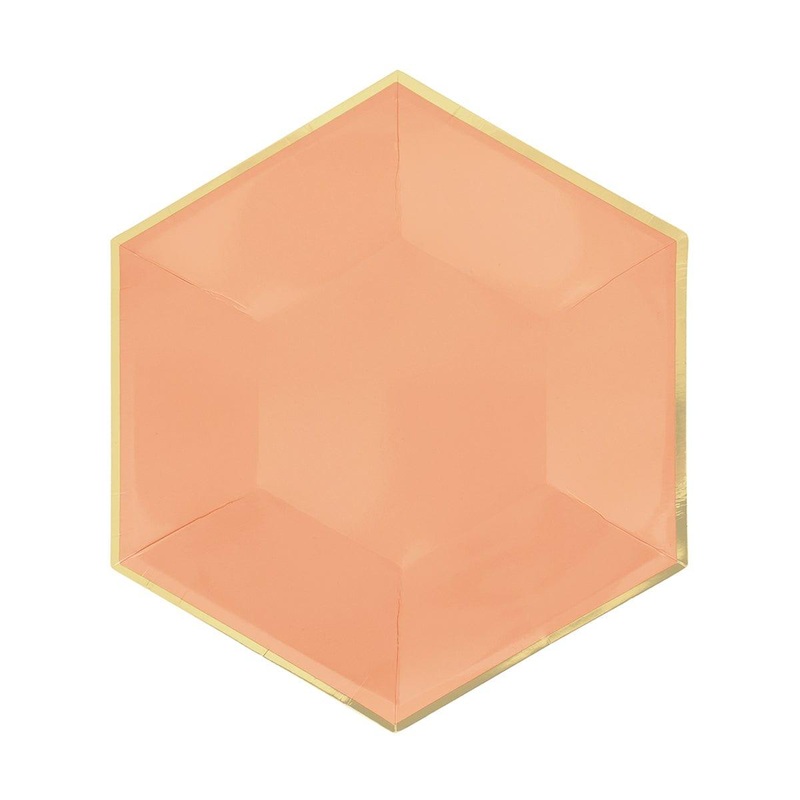 Hexagon Orange Plates, 7 Inches, 8 Count