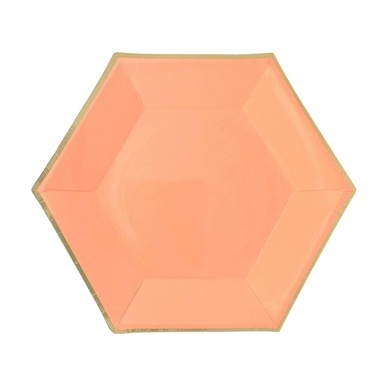 Hexagon Orange Plates, 9 Inches, 8 Count