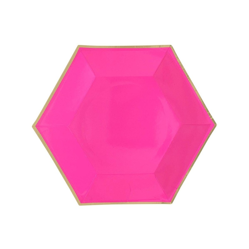 Hexagon Plates Hot Pink, 7 Inches, 8 Count