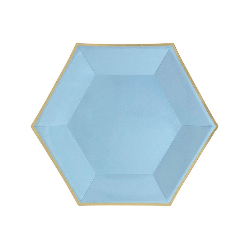 Hexagon Plates Light Blue, 7 Inches, 8 Count