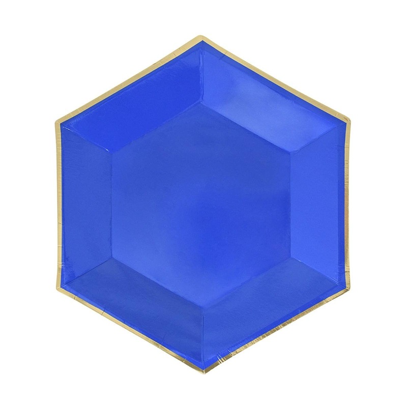 Hexagon Royal Blue Plates, 9 Inches, 8 Count