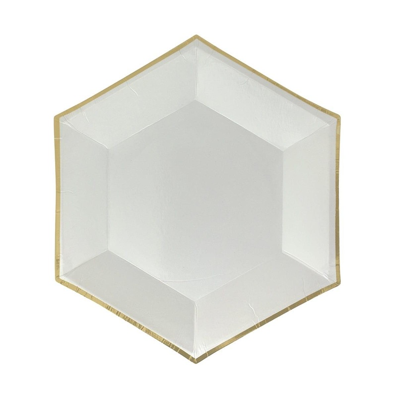 Hexagon White Plates, 7 Inches, 8 Count