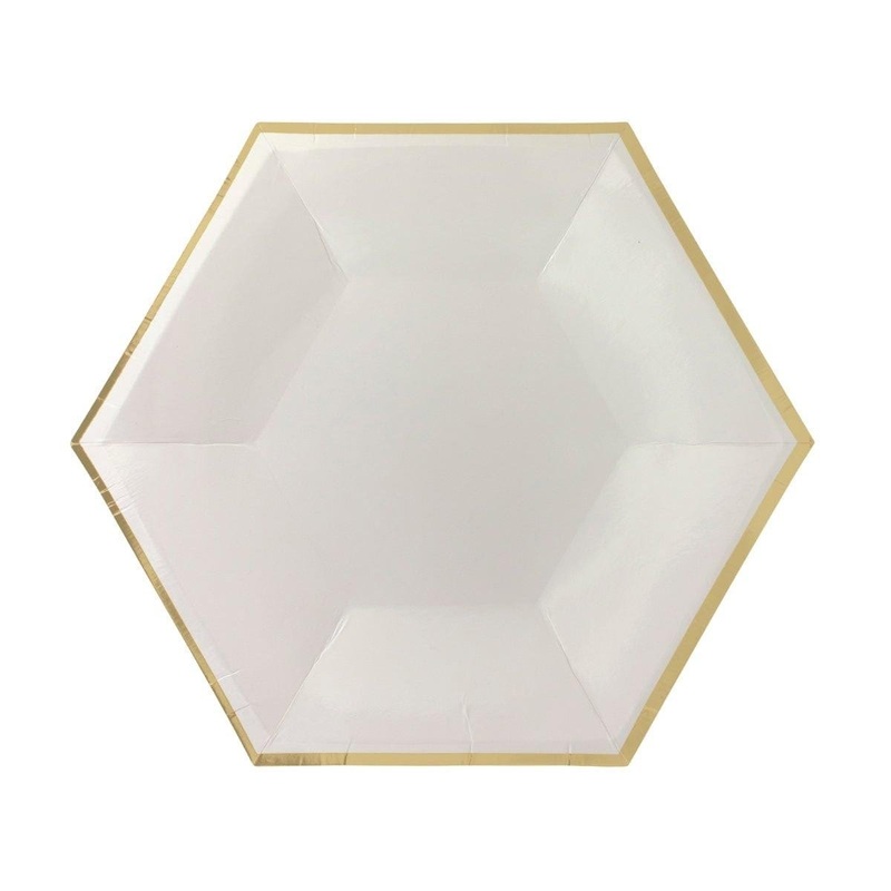 Hexagon White Plates, 9 Inches, 8 Count