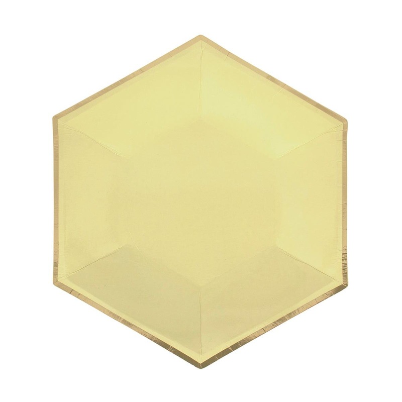 Hexagon Yellow Plates, 7 Inches, 8 Count