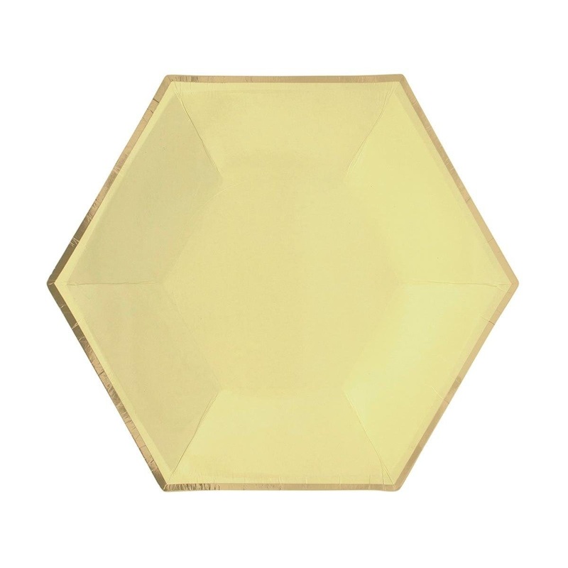 Hexagon Yellow Plates, 9 Inches, 8 Count