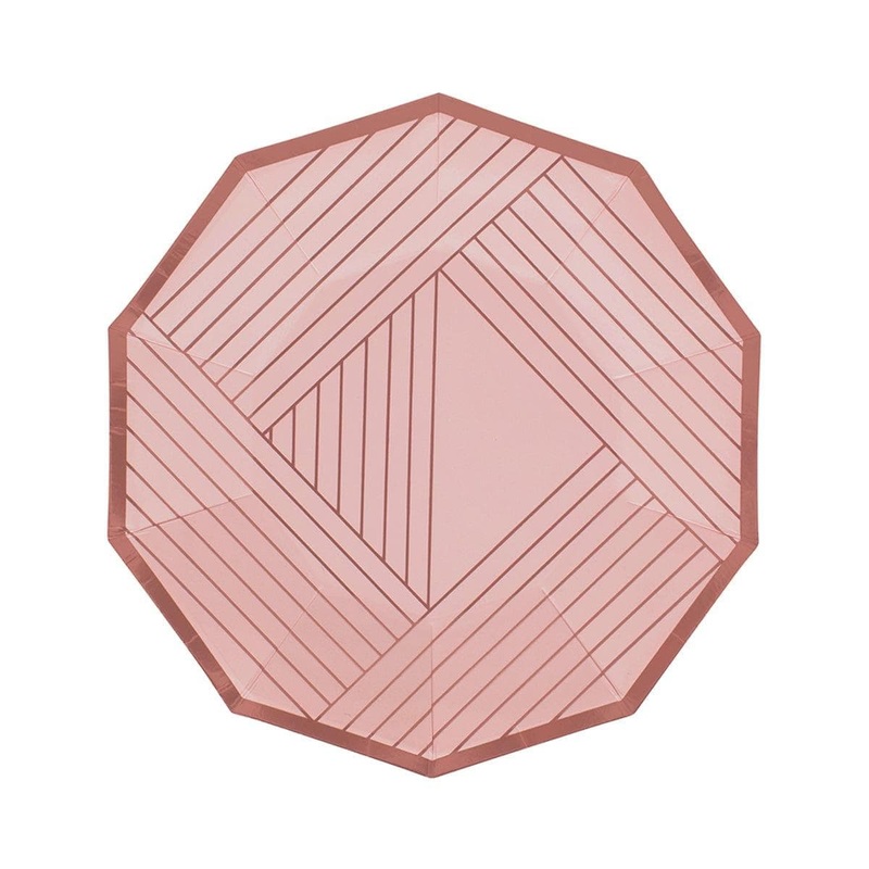 Hexagone Marble Rose Gold Plates, 7 Inches, 8 Count