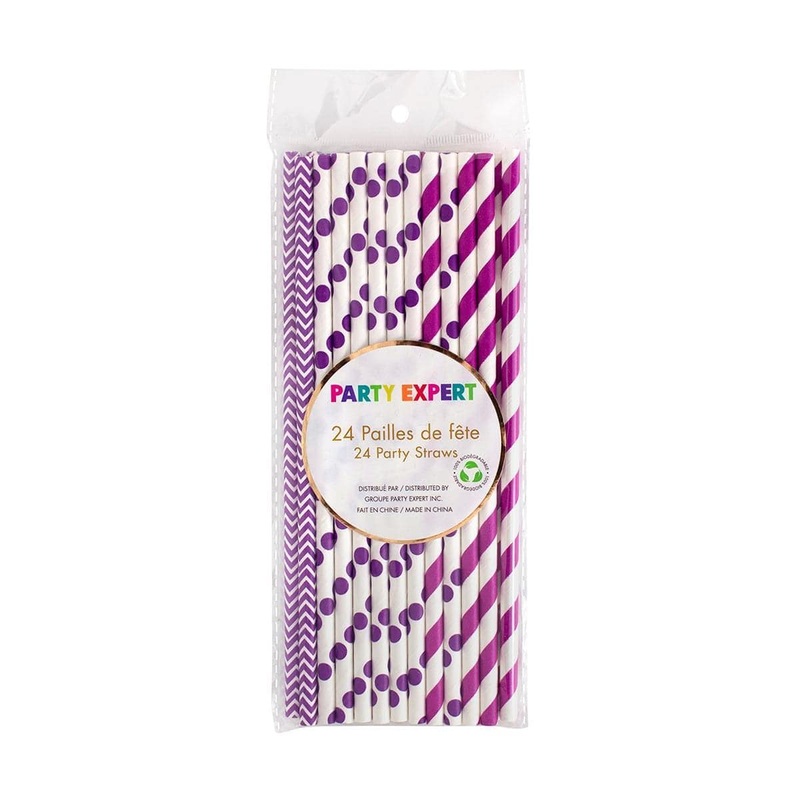 Lavander And White Paper Straws, 24 Count