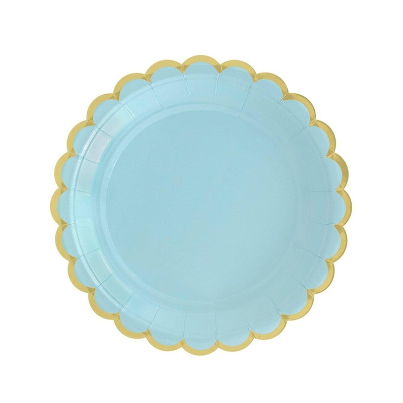 Light Blue Flowers Gold Edge Plates, 9 Inches, 8 Count