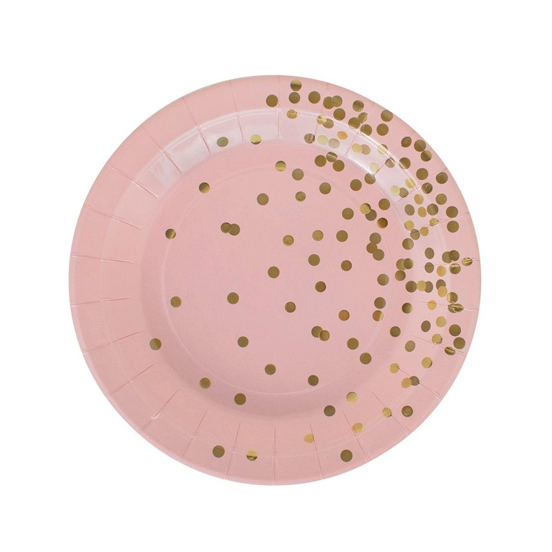 Light Pink Confetti Explosion Plates, 7 Inches, 8 Count