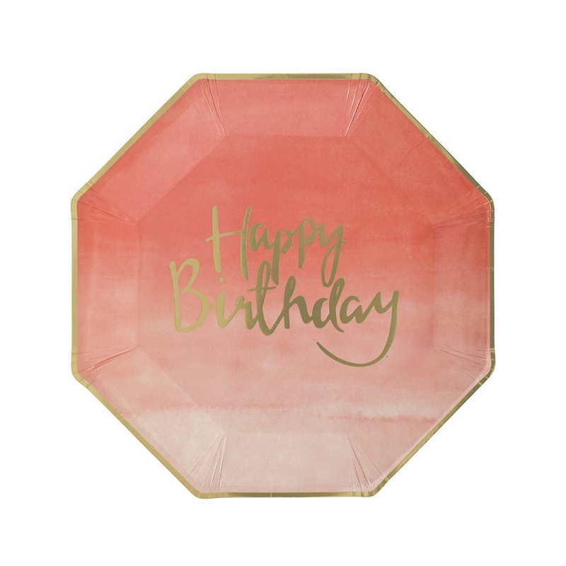 Ombre Coral Octagon Plates, 9 Inches, 8 Count