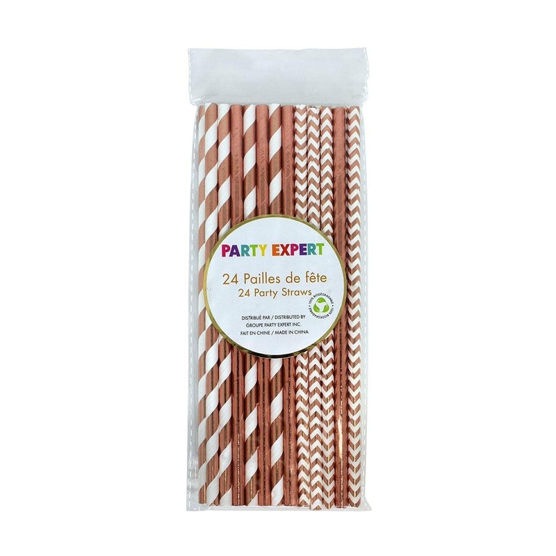 Paper Straws 24/Pkg - Rose Gold  And White