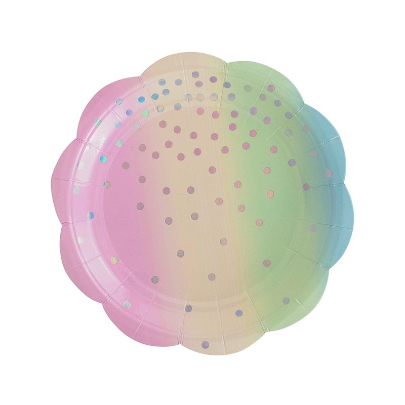 Rainbow Flowers Confetti Plates, 7 Inches, 8 Count