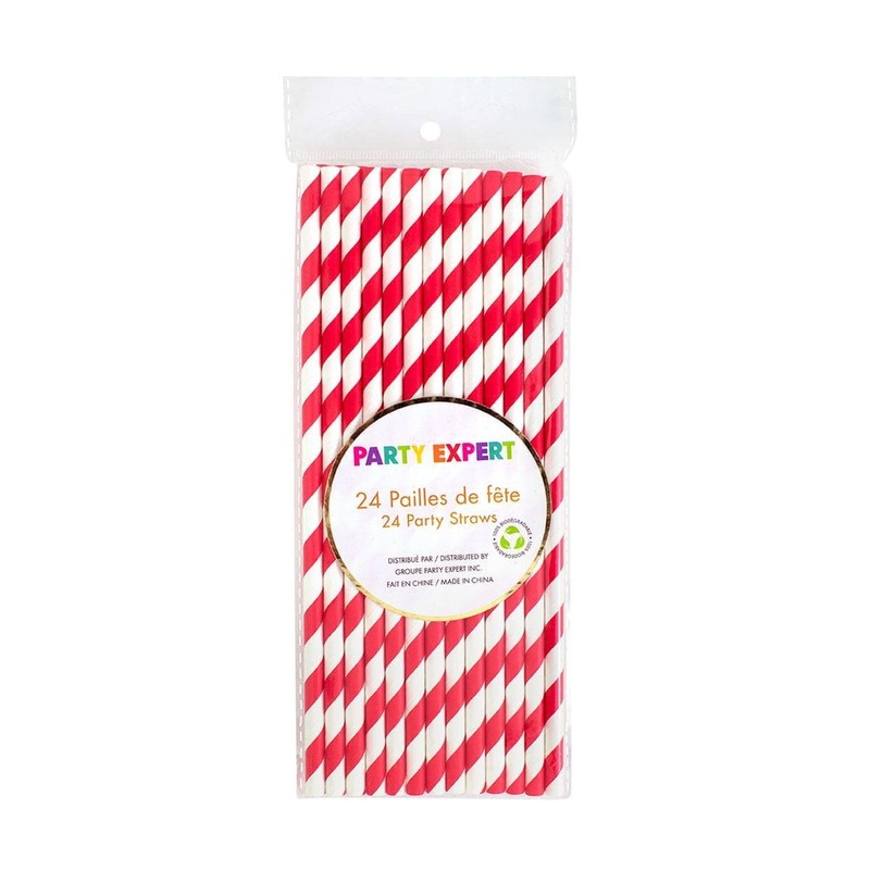 Red And White Paper Straws, 24 Count