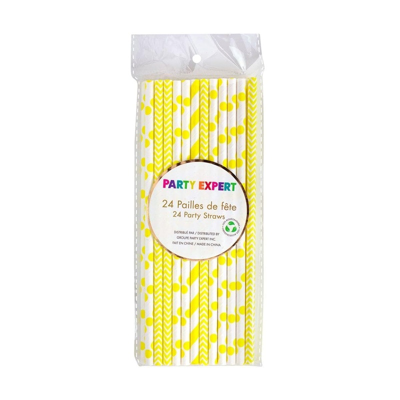 Yellow And White Paper Straws, 24 Count
